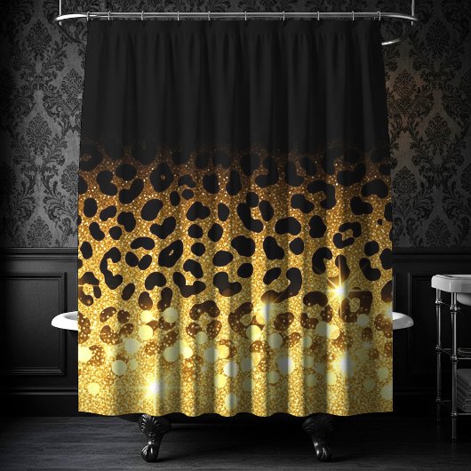 Chic Gold Glitter Leopard Print Pattern Duschvorhang