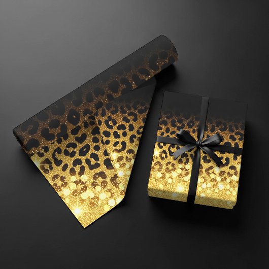 Chic Gold Glitter Leopard Print Pattern Geschenkpapier Set