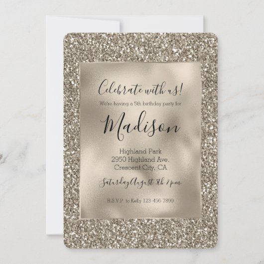 Chic Gold Glitz Stylish Glam Glitzer Einladung (Vorderseite)