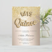 Chic Gold Glitzer Ballons Chic-Folie Quinceañera Einladung (Stehend Vorderseite)