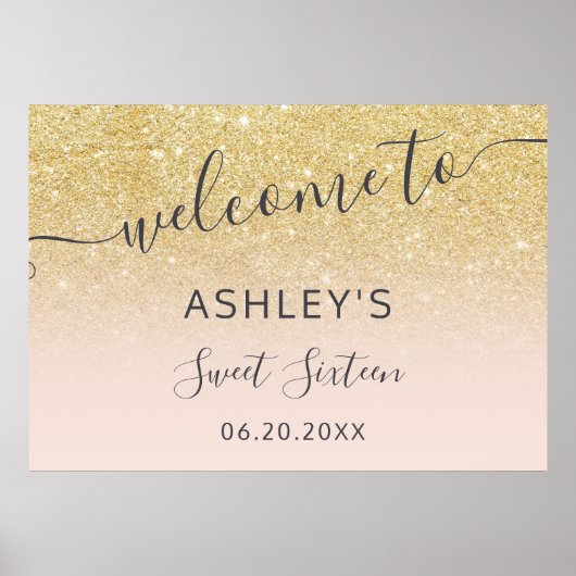 Chic gold Glitzer Begrüßung Rosa Sweet 16 Poster (Vorne)