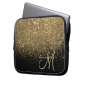 Chic Gold Glitzer & Black Mit Monogramm Laptopschutzhülle (Vorderseite Links)