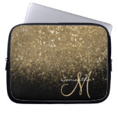 Chic Gold Glitzer & Black Mit Monogramm Laptopschutzhülle (Vorderseite)