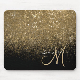 Chic Gold Glitzer & Black Mit Monogramm Mousepad