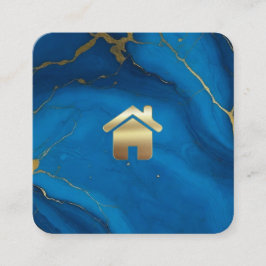 Chic gold Glitzer blauer Marmor reales Anwesen Quadratische Visitenkarte