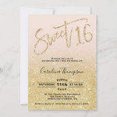 Chic Gold Glitzer Chic Drehbuch Schwarz Sweet 16 F Einladung (Vorderseite)