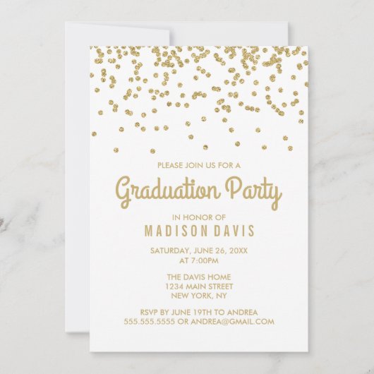 Chic Gold Glitzer Confetti Graduation Party Einladung (Vorderseite)