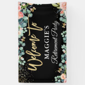 Chic Gold Glitzer Coral Floral Retirement Party Banner (Vertikal)