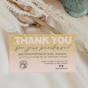 Chic gold Glitzer Drehbuch Foto Logo danke Visitenkarte