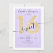 Chic Gold Glitzer Drehbuch Lavendel Sweet 16 Foto Einladung (Vorderseite)