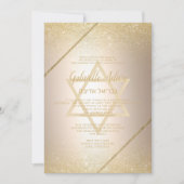 Chic gold Glitzer Drehbuch Metalfolie Bat Mitzvah Einladung (Vorderseite)