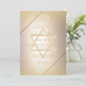 Chic gold Glitzer Drehbuch Metalfolie Bat Mitzvah Einladung (Stehend Vorderseite)