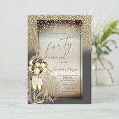 Chic Gold Glitzer Dress,Balloons,40. Geburtstag Einladung (Stehend Vorderseite)