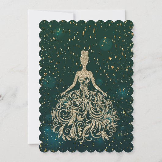 Chic Gold Glitzer Dress Green Brautparty Einladung (Rückseite)