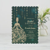 Chic Gold Glitzer Dress Green Brautparty Einladung (Stehend Vorderseite)