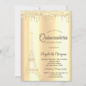 Chic Gold Glitzer Eiffelturm, Tropfen Quinceañera Einladung (Vorderseite)