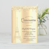Chic Gold Glitzer Eiffelturm, Tropfen Quinceañera Einladung (Stehend Vorderseite)