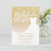 Chic gold Glitzer elegantes Kleid Brautparty Einladung (Stehend Vorderseite)