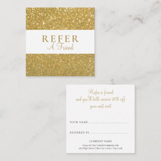 Chic Gold Glitzer Empfehlungskarte (Vorne/Hinten)