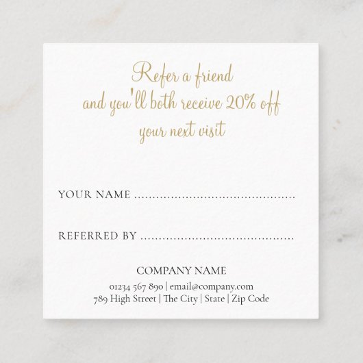 Chic Gold Glitzer Empfehlungskarte (Rückseite)