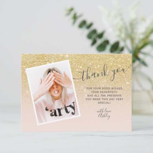 Chic gold Glitzer errush Foto Danke Sweet 16 (Stehend Vorderseite)