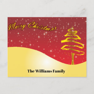 Chic Gold Glitzer Frohe Weihnachtsschrift Gold Tre Feiertagspostkarte