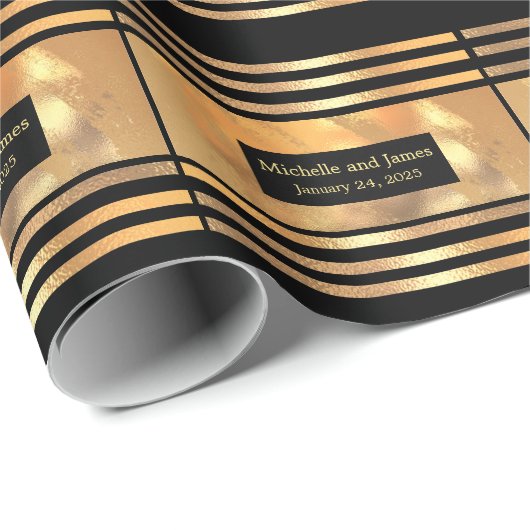 Chic Gold Glitzer gebürstetes Metal Monogram Black Geschenkpapier (Rolleneckpunkt)