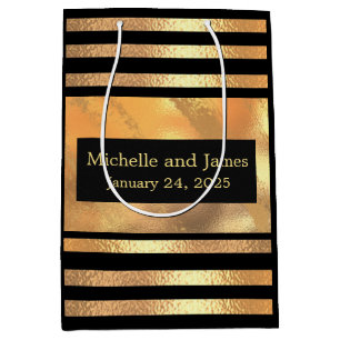 Chic Gold Glitzer gebürstetes Metal Monogram Black Mittlere Geschenktüte