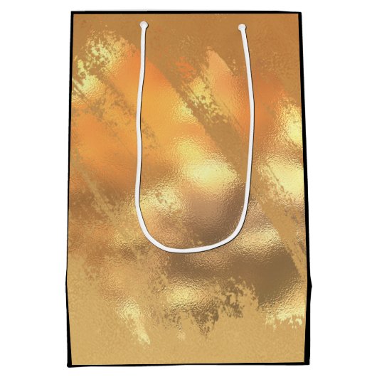 Chic Gold Glitzer gebürstetes Metal Monogram Black Mittlere Geschenktüte (Rückseite)