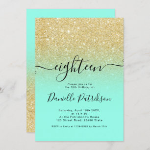 Chic Gold Glitzer Glitzern Minze ombre achtzehn Einladung