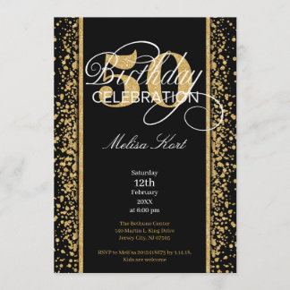 Chic Gold Glitzer Glitzern schwarz 50. Geburtstag Einladung