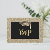 Chic Gold Glitzer Grad Cap Graduation Party UAWG RSVP Karte (Stehend Vorderseite)