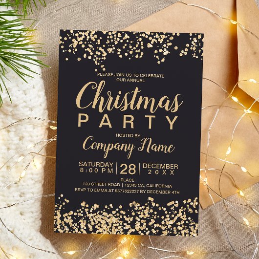 Chic Gold Glitzer Graues Weihnachtsgeschenk Party Einladung