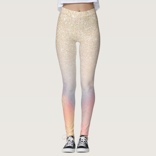 Chic Gold Glitzer Iridescent Holographic Gradient Leggings (Vorderseite)