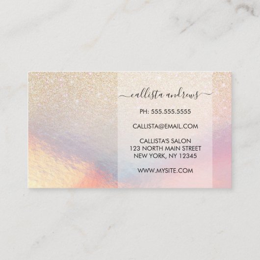 Chic Gold Glitzer Iridescent Holographic Gradient Visitenkarte (Rückseite)