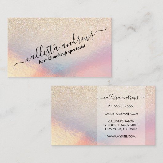 Chic Gold Glitzer Iridescent Holographic Gradient Visitenkarte (Vorne/Hinten)