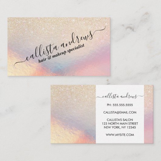 Chic Gold Glitzer Iridescent Holographic Gradient Visitenkarte (Vorne/Hinten)