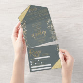 Chic gold Glitzer Konfetti Salbei All In One Einladung (Abreißen)