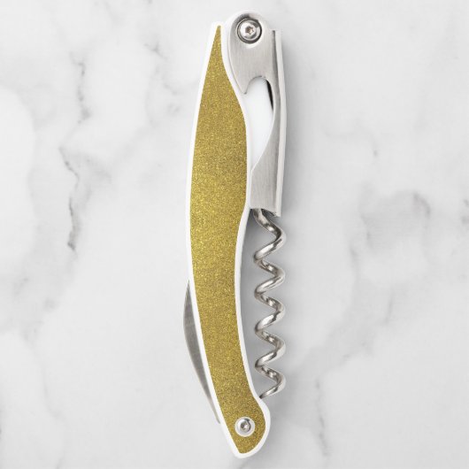 Chic Gold Glitzer-Korkenzieher mit Monogram Kellnermesser (Rückseite)