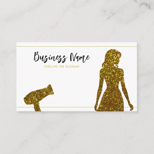 Chic Gold Glitzer Lady Friseur Terminkarte (Vorderseite)