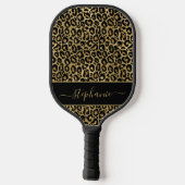 Chic Gold Glitzer Leopard Animal Print Monogram Pickleball Schläger (Rückseite)