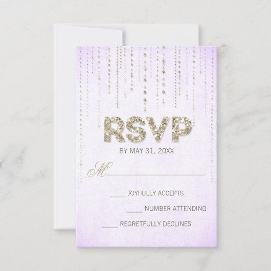 Chic Gold Glitzer & Lila RSVP Karte (Vorderseite)
