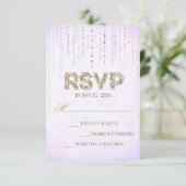 Chic Gold Glitzer & Lila RSVP Karte (Stehend Vorderseite)
