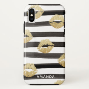 Chic Gold Glitzer Lippen & Streifen Monogramm Case-Mate iPhone Hülle