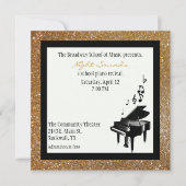 Chic Gold Glitzer Look Piano Einladung (Vorderseite)