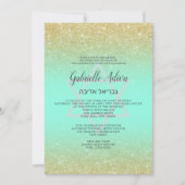 Chic Gold Glitzer Minze aquamarine Drehbuch Bat Mi Einladung (Vorderseite)