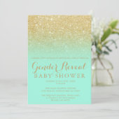 Chic Gold Glitzer Minze moderne Geschlecht offenba Einladung (Stehend Vorderseite)