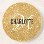 Chic gold Glitzer Monogramm Name Getränkeuntersetzer (Vorne)