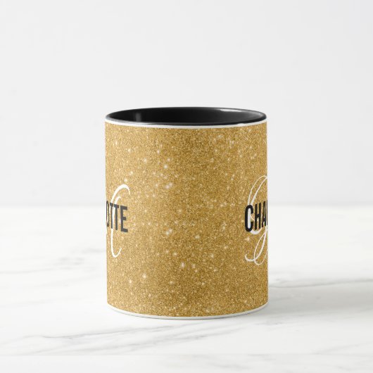 Chic gold Glitzer Monogramm Name Kaffee Tasse (Zentrum)