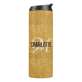 Chic gold Glitzer Monogramm Name Thermosbecher